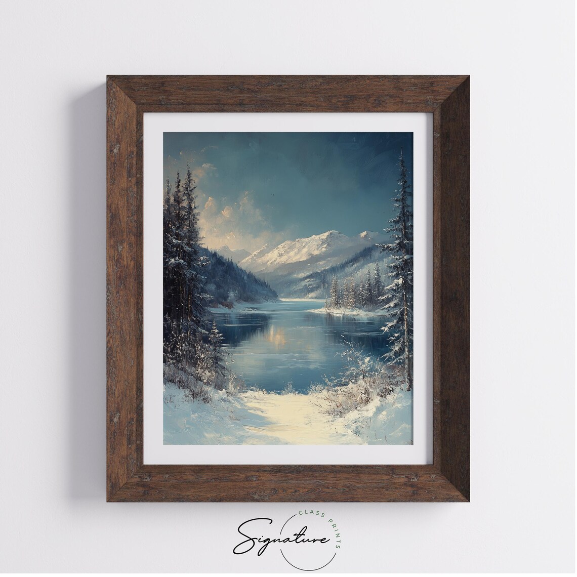 Snowy Valley Lake With Frosted Pines And Mountains Art Poster - Image 3