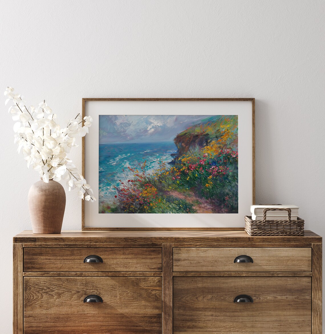 Coastal Cliff Wildflowers Overlooking Turquoise Ocean Impressionist Poster - Image 3