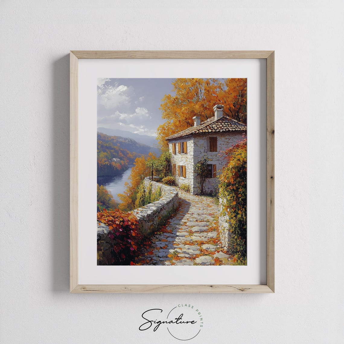 Old Stone Villa Overlooking River Autumn Valley Landscape Print - Image 3