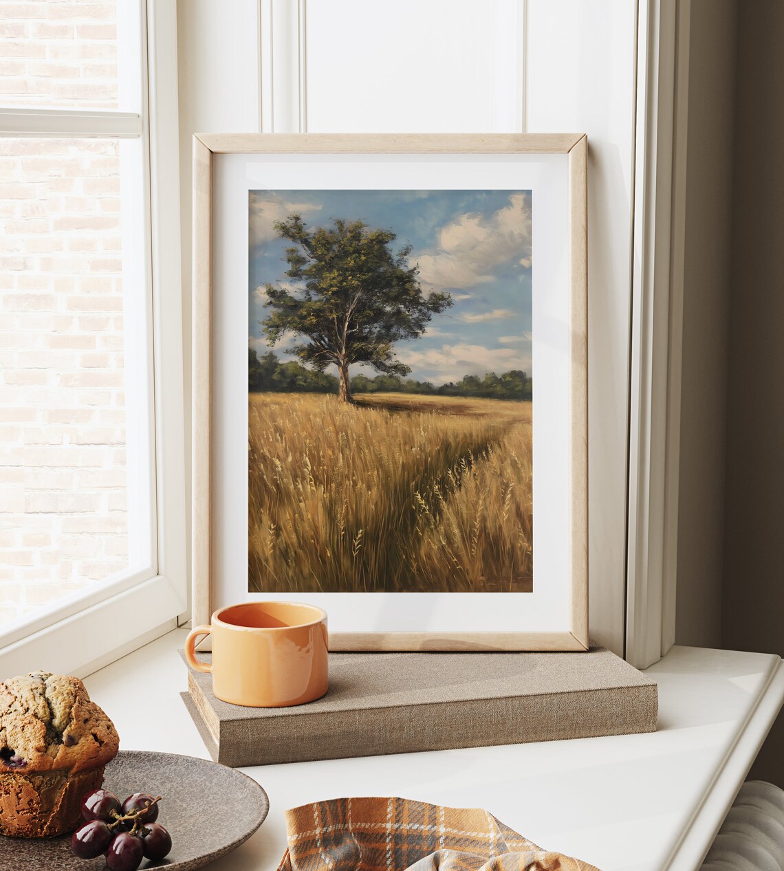 Lone Tree Golden Grain Field Blue Sky Summer Countryside Vintage Poster - Image 6