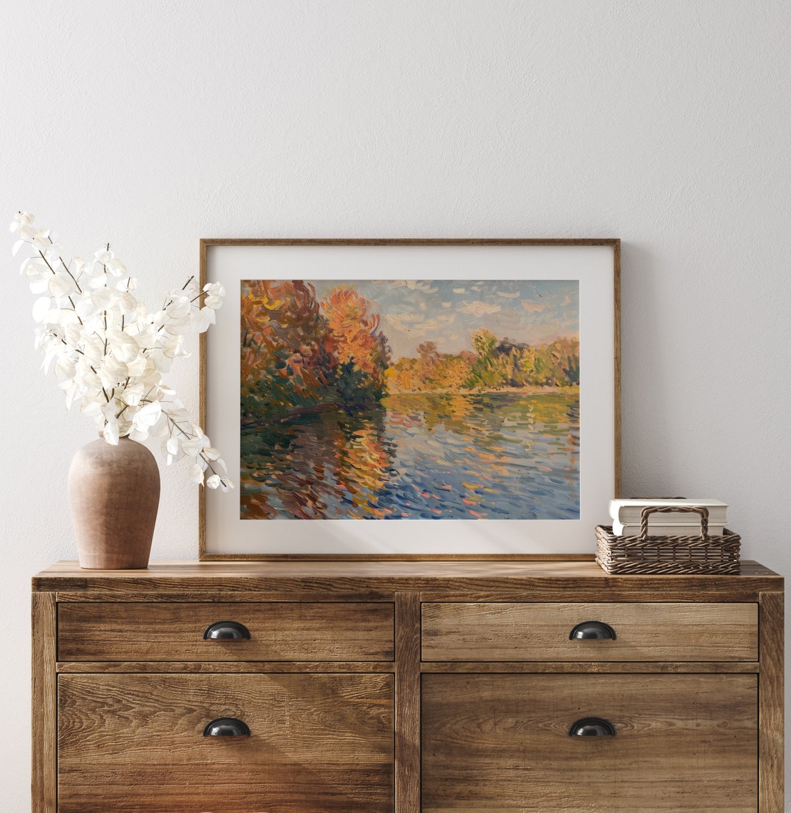 Scenic Autumn River With Golden Trees Calm Reflective Water Poster - Image 3