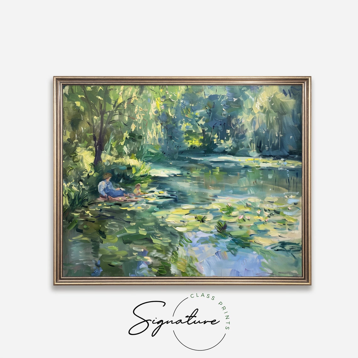 Figures by a Waterlily Pond Impressionist Monet Style Garden Poster - Image 4