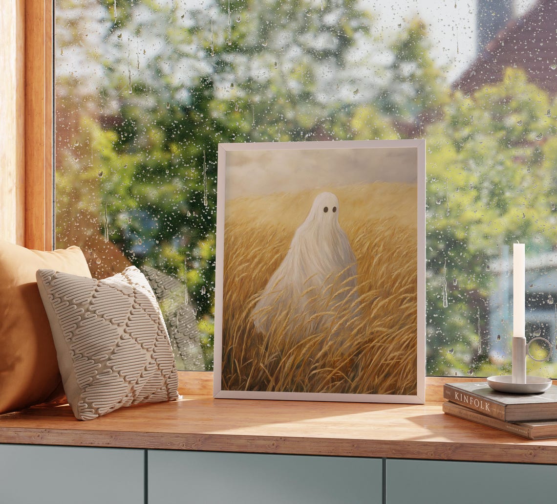 Ethereal White Ghost Golden Wheat Field Soft Autumn Light Poster - Image 2