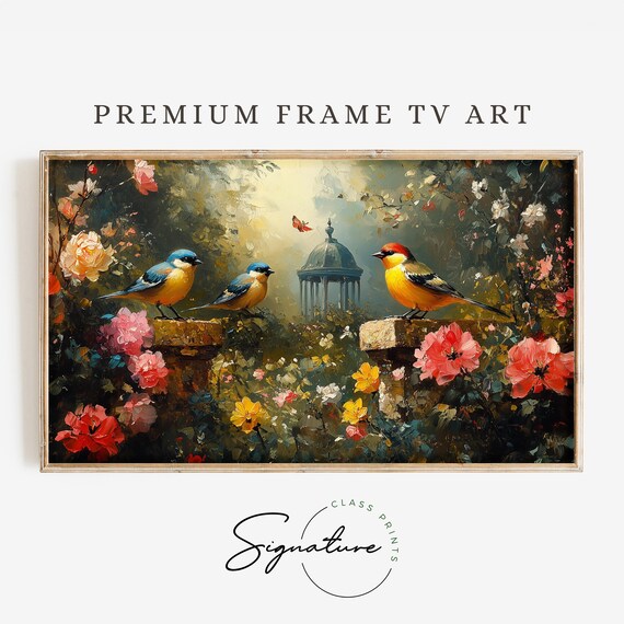 Goldfinch Trio Amid Spring Blooms Garden Gazebo Bird Wall Art