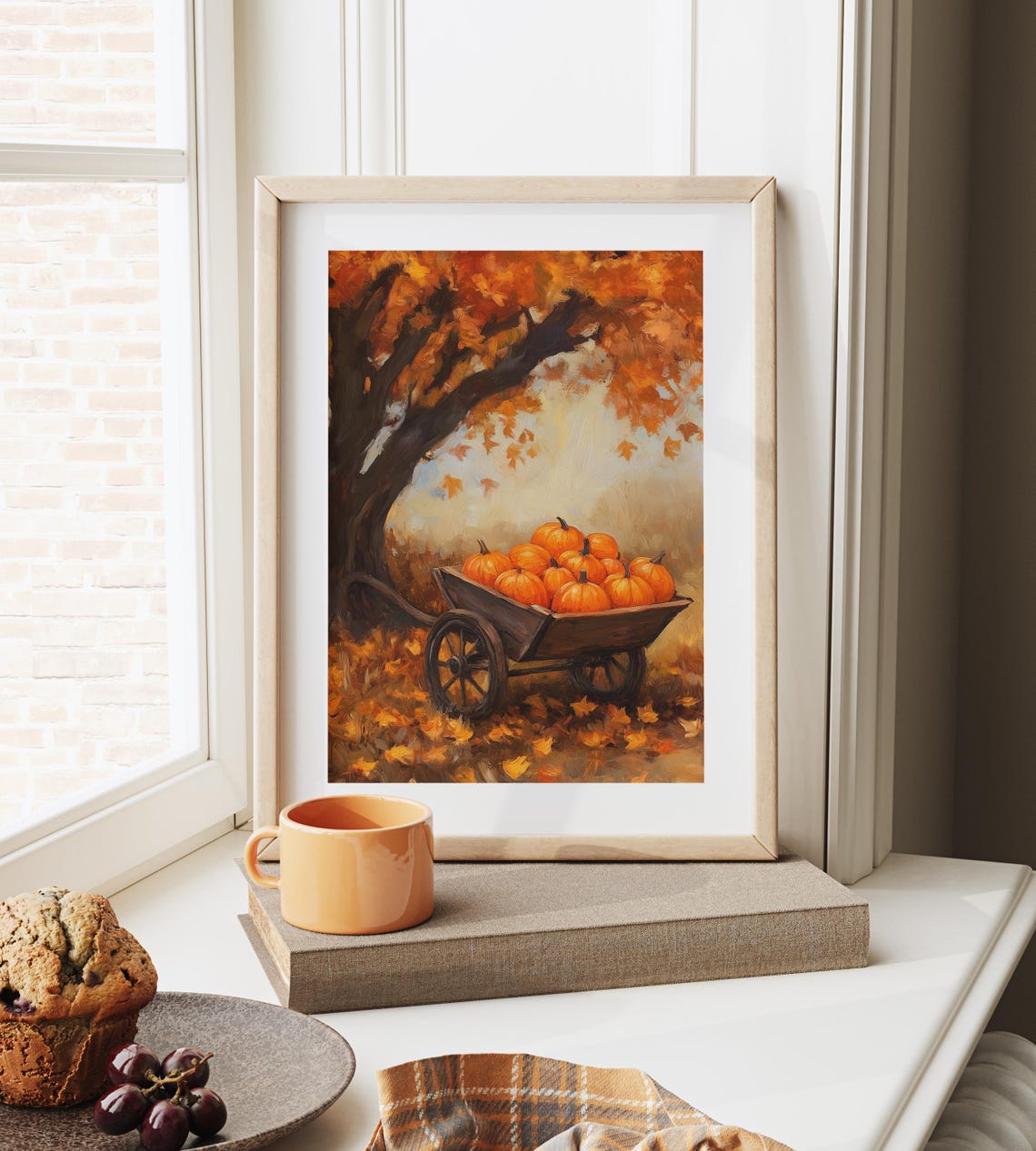 Pumpkin Cart Under a Blazing Autumn Maple Tree Oil Style Poster - Image 6