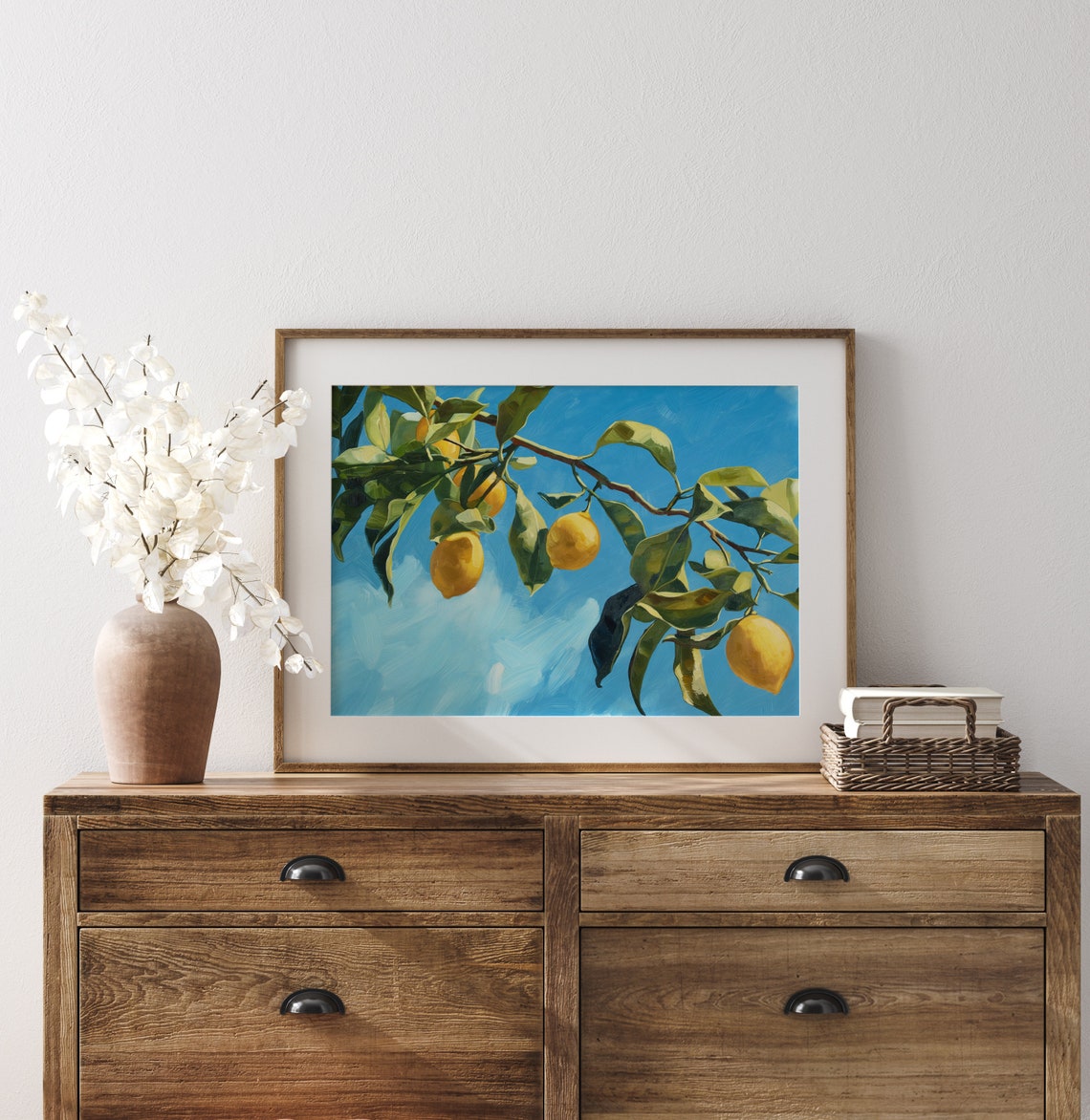 Lemon Tree Branch Ripe Lemons Against Bright Blue Sky Poster - Image 3