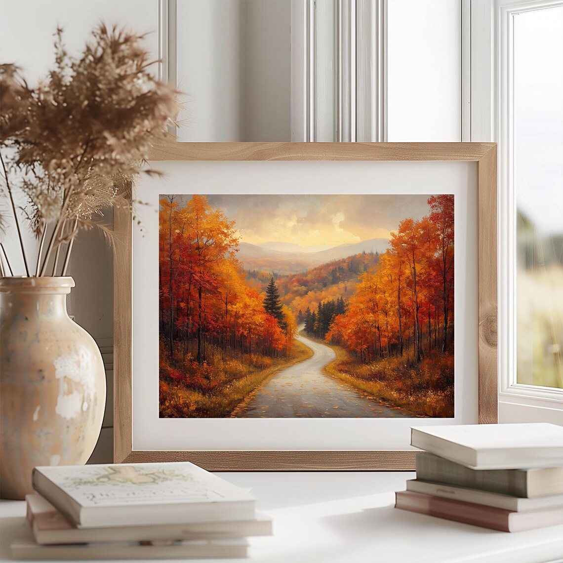 Winding Road Through Red Orange Autumn Woodland Fall Hills Print - Image 2