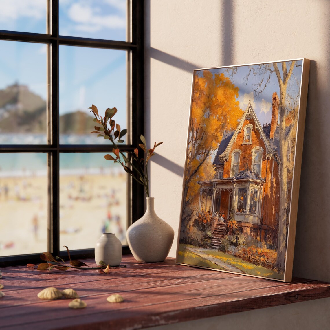 Victorian Brick House With a Grand Porch Framed by Orange Maples Poster - Image 5