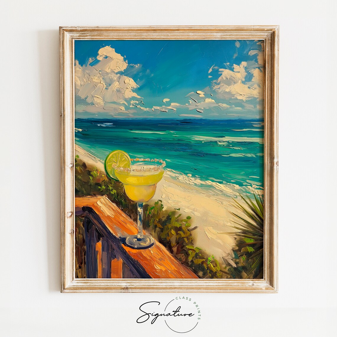 Margarita Cocktail with Lime on Deck Overlooking Beach Poster