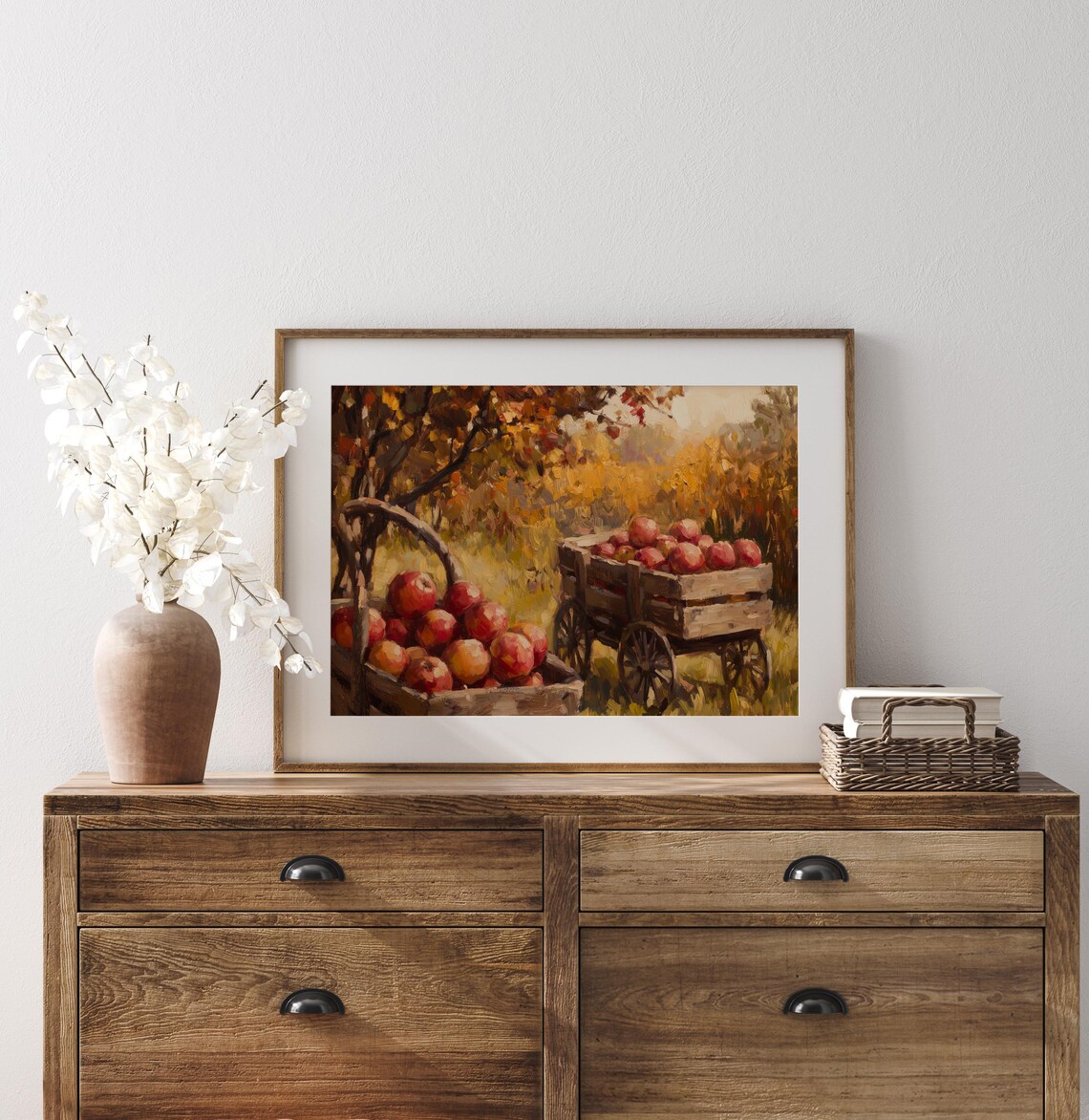 Autumn Apple Orchard Harvest Wooden Carts Impressionist Painting Poster - Image 3