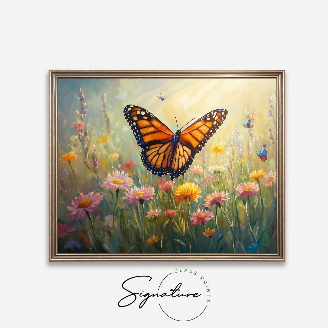 Monarch Butterfly Over Sunlit Wildflower Meadow Summer Wall Art - Image 4