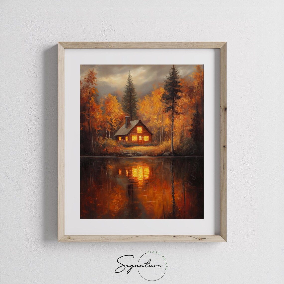 Cozy Autumn Cabin by the Lake Vintage Art Print - Image 3