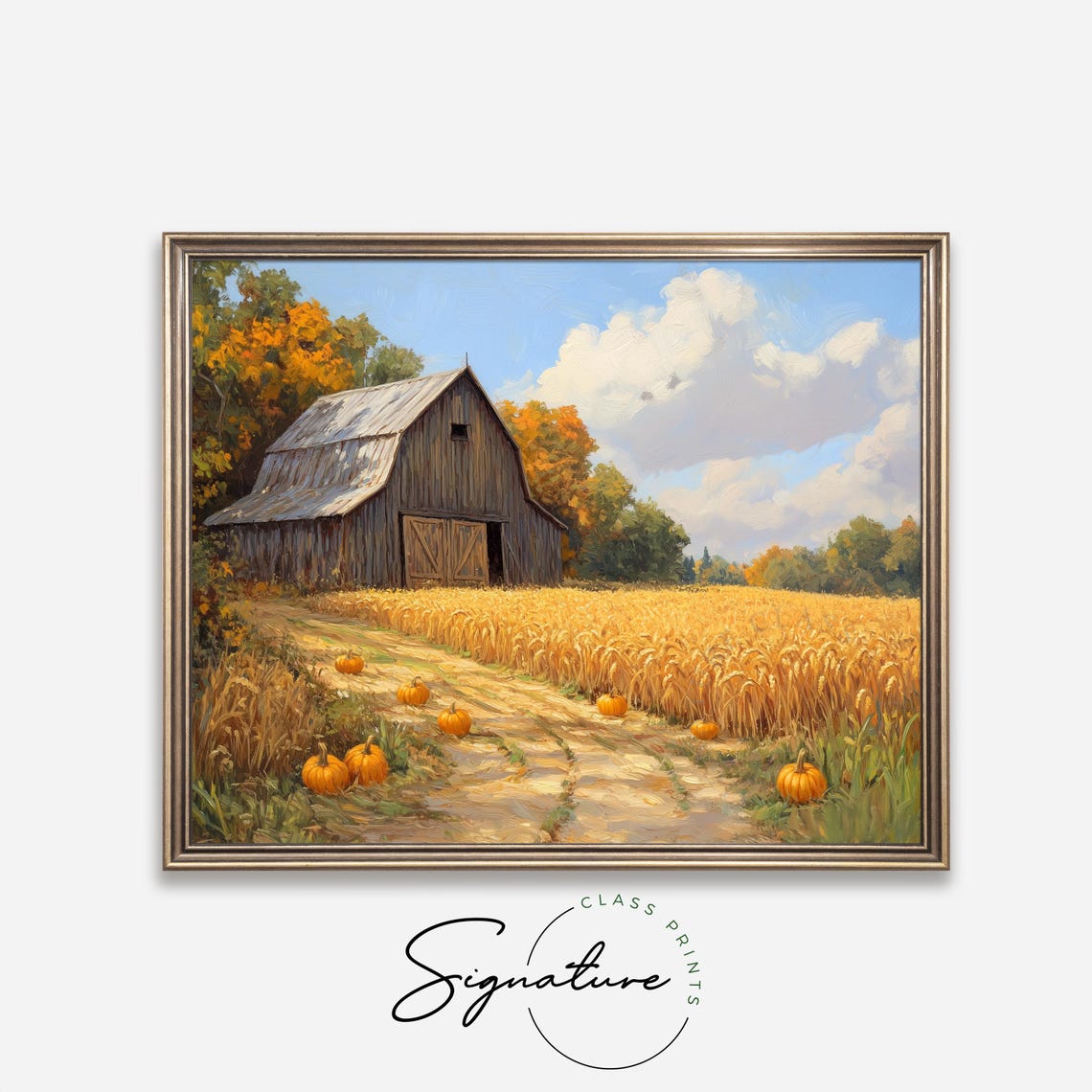 Wooden Barn Pumpkin Patch Harvest Field Golden Fall Farm Art Poster - Image 4