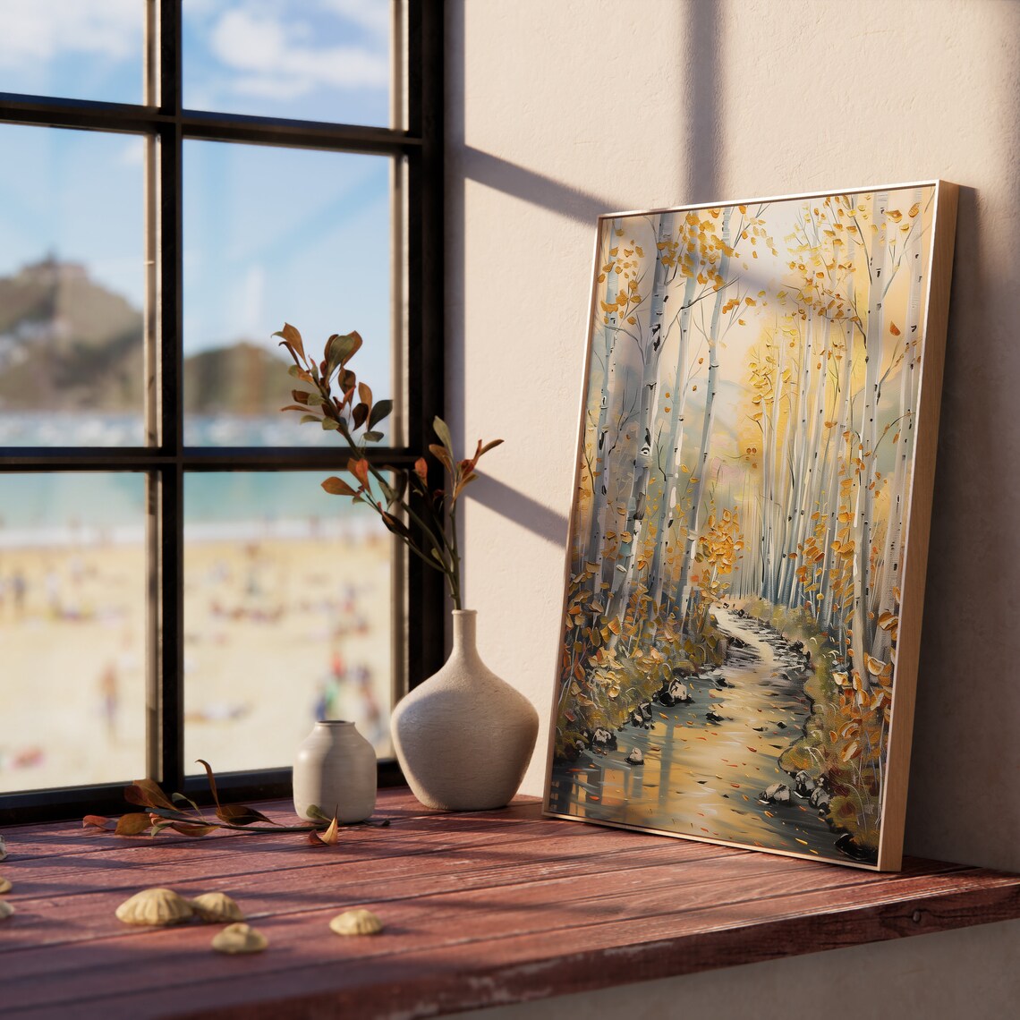 Golden Aspen Grove with Flowing Creek in Autumn Forest Poster - Image 5
