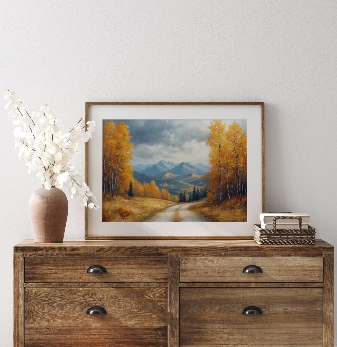 Golden Aspen Road Mountain Valley Oil Painting Autumn Poster - Image 3