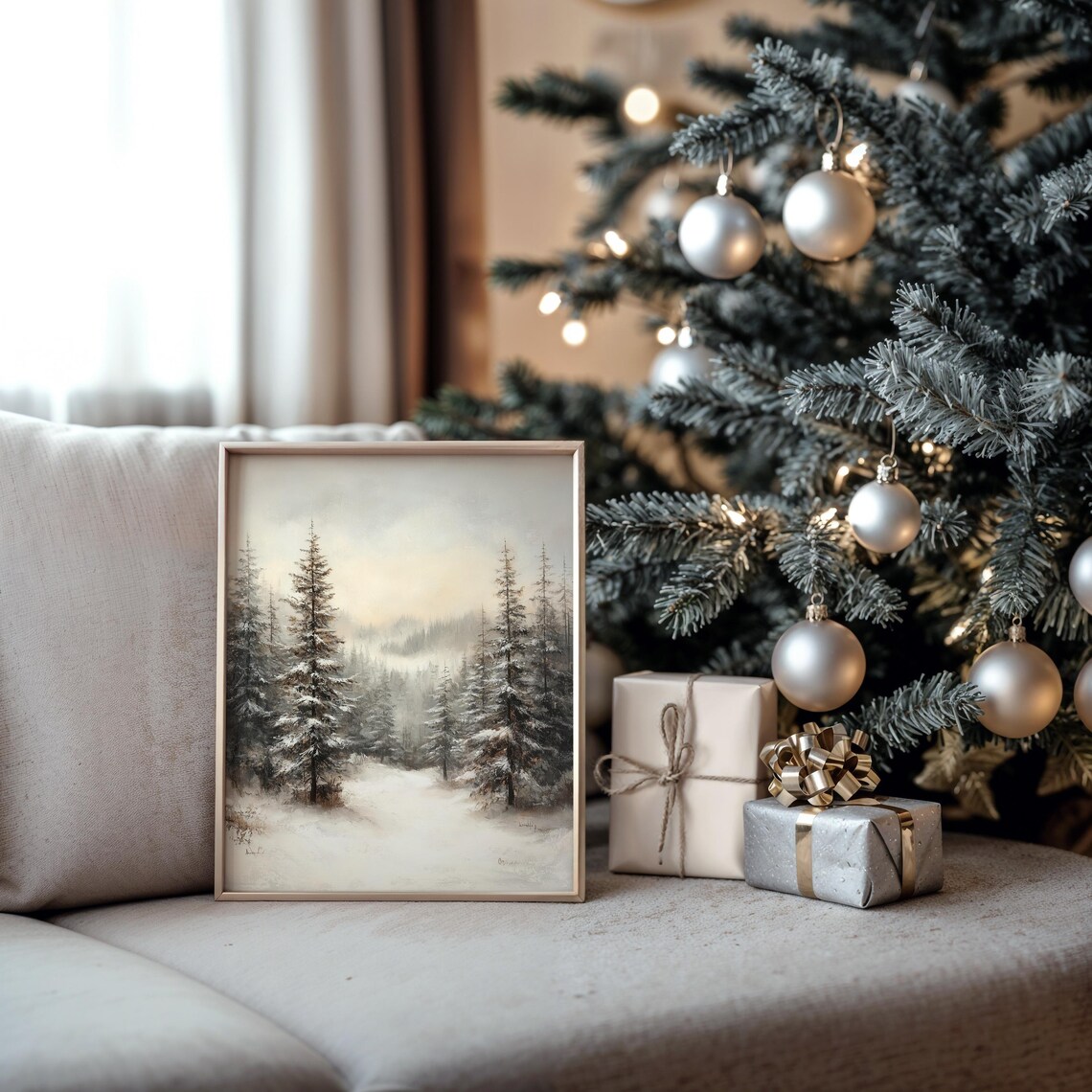 Misty Snowy Fir Forest Soft Winter Landscape Painting Poster - Image 5