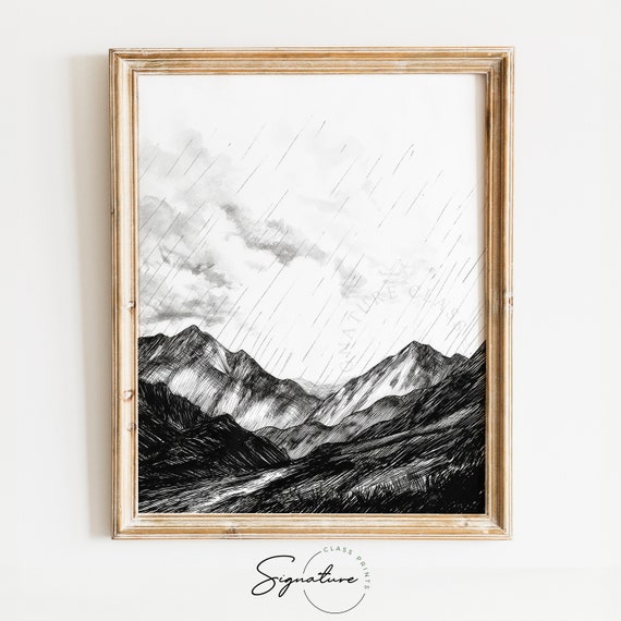 Rain Shower Over High Mountain Pass Art Alpine Wall Art Dramatic Mountain Landscape Majestic Nature Wall Decor 726