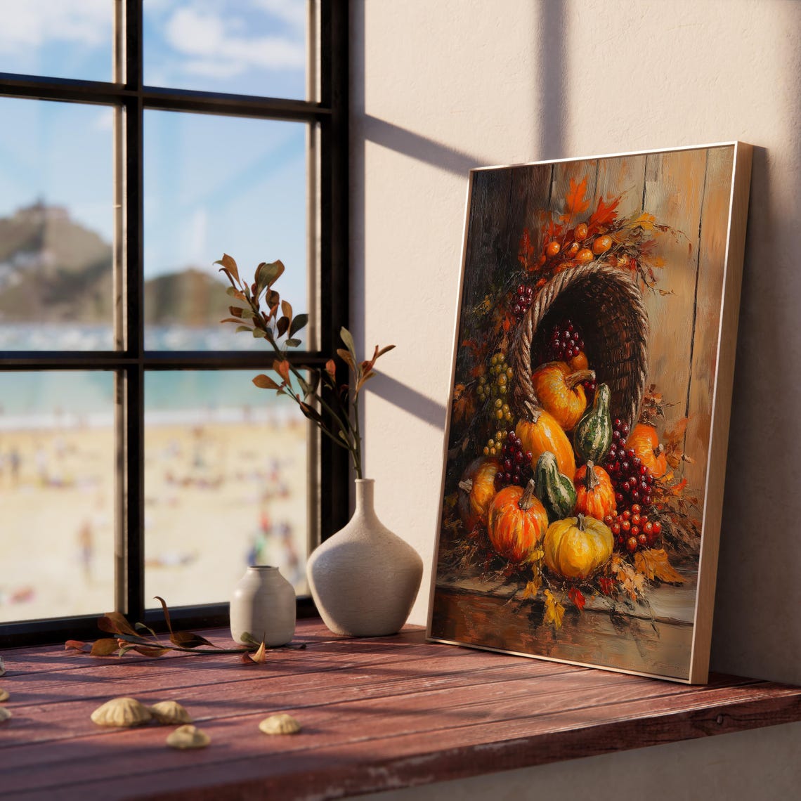 Cornucopia Overflowing With Pumpkins Grapes And Gourds Poster - Image 5