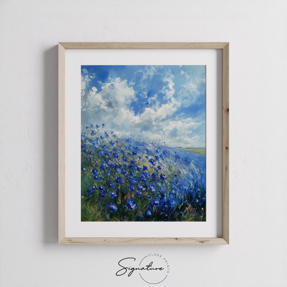 Blue Flax Field Under Dramatic Cloudy Wildflower Wind Sky Poster - Image 3