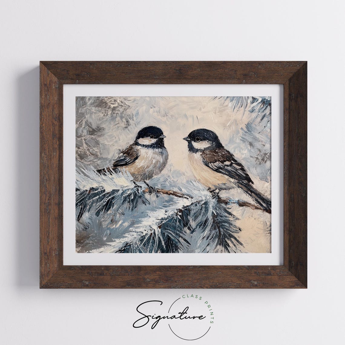 Two Chickadees On A Frosted Pine Branch In A Snowy Scene Poster - Image 5