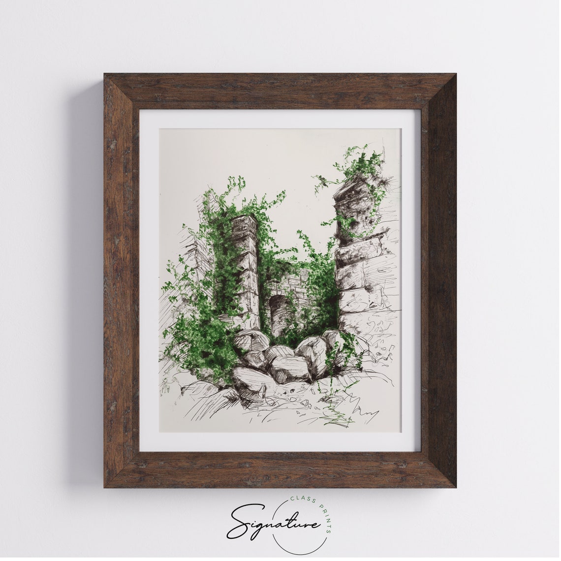 Ancient Ruins Covered In Ivy Sketch Rustic Stone Wall Art Vintage Architecture Drawing Historical Wall Decor Piece 737 - Image 4