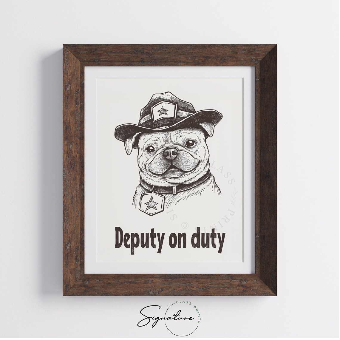 Funny Deputy On Duty Dog Sheriff Hat Vintage Illustration Poster - Image 4