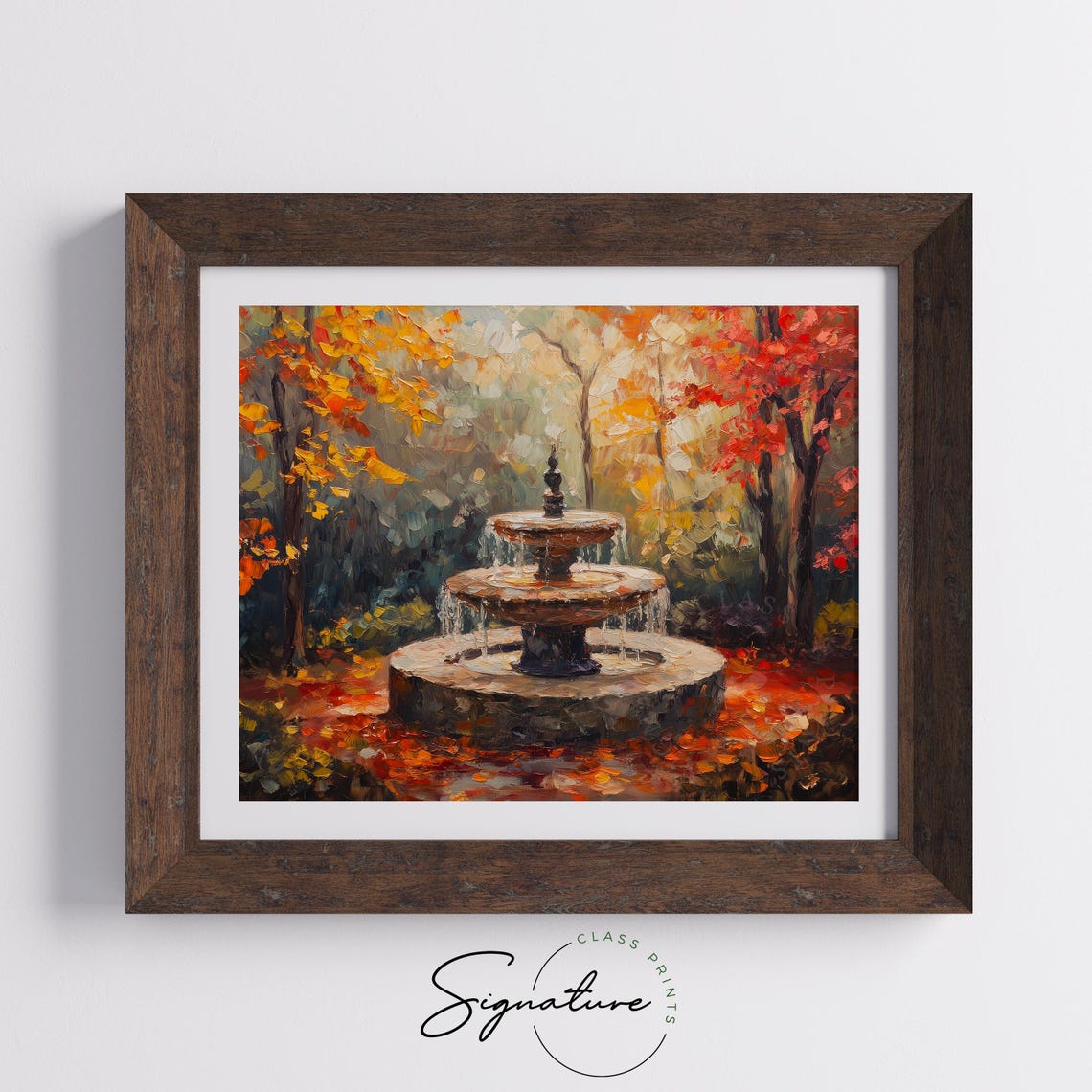 Autumn Garden Fountain Painting Fallen Leaves Rustic Fall Decor Poster - Image 5