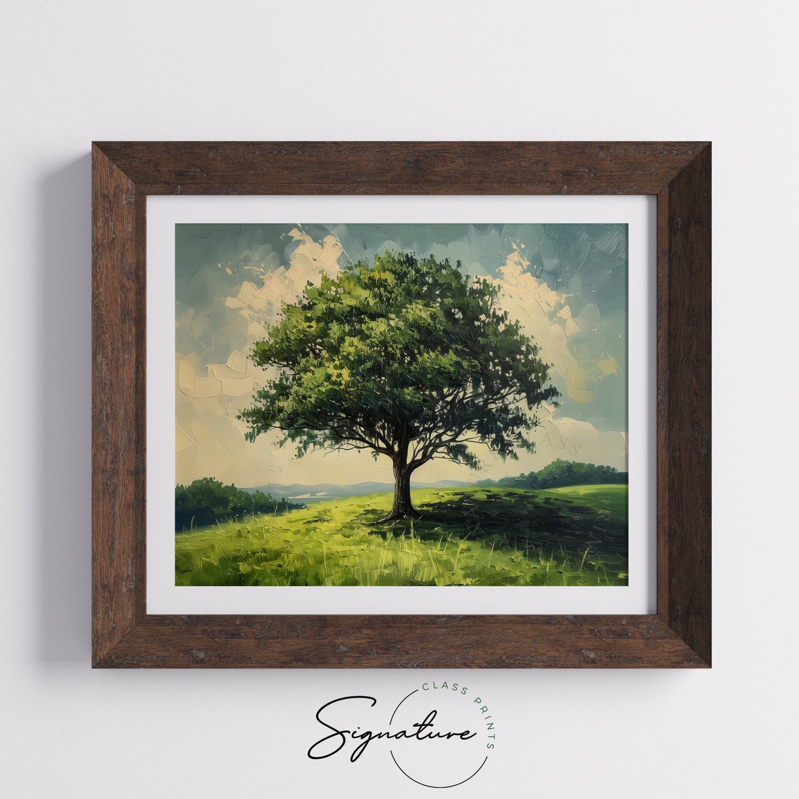 Lone Oak Tree In Lush Green Summer Meadow Impressionist Oil Poster - Image 5
