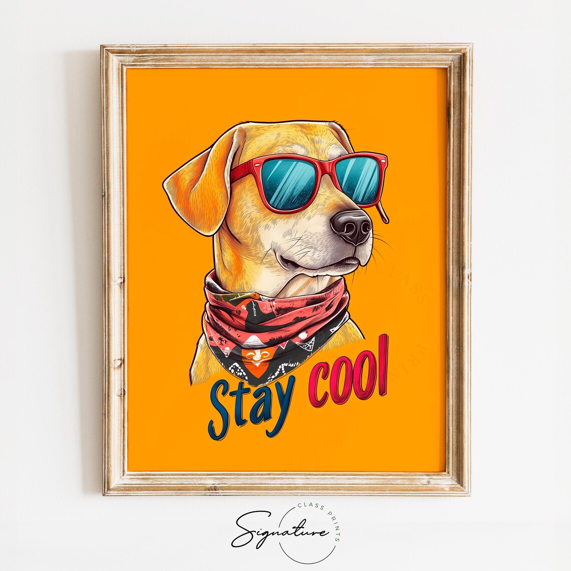 Trendy Funny Stay Cool Yellow Dog Red Sunglasses Retro Dog Poster