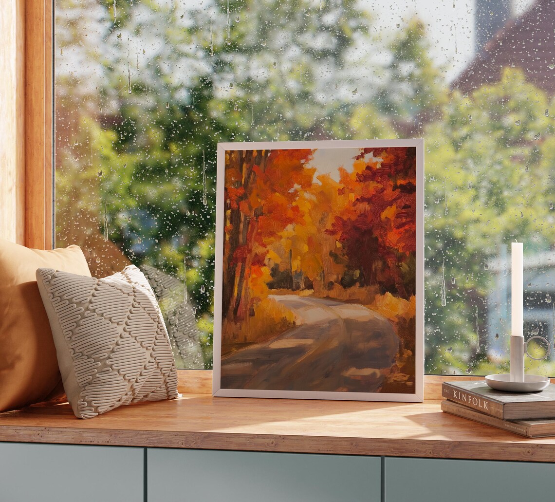 Curving Country Road Through Fiery Orange Autumn Forest Poster - Image 2
