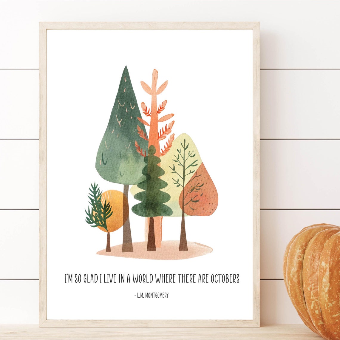 LM Montgomery October Quote Watercolor Fall Trees Autumn Poster