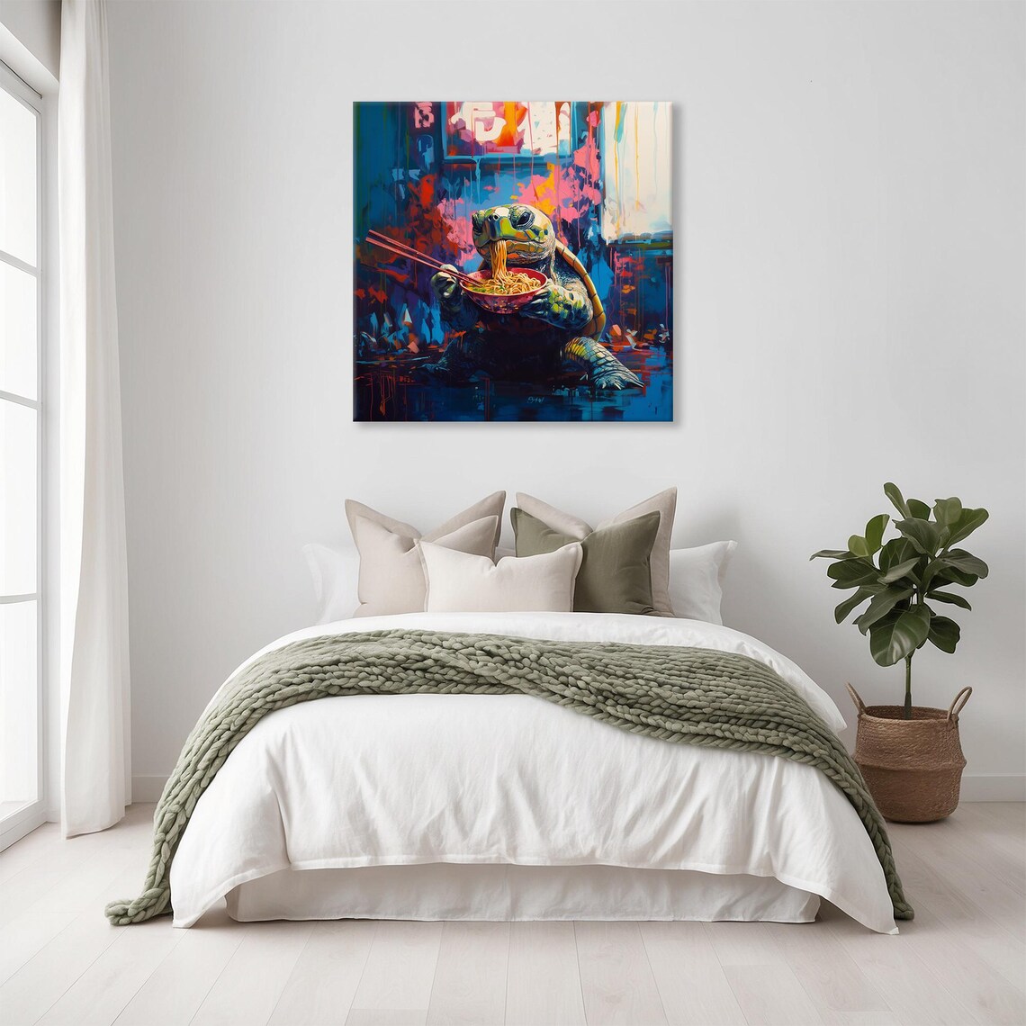 Sea Turtle Slurping Ramen Bold Neon Japanese Street Food Art Print
