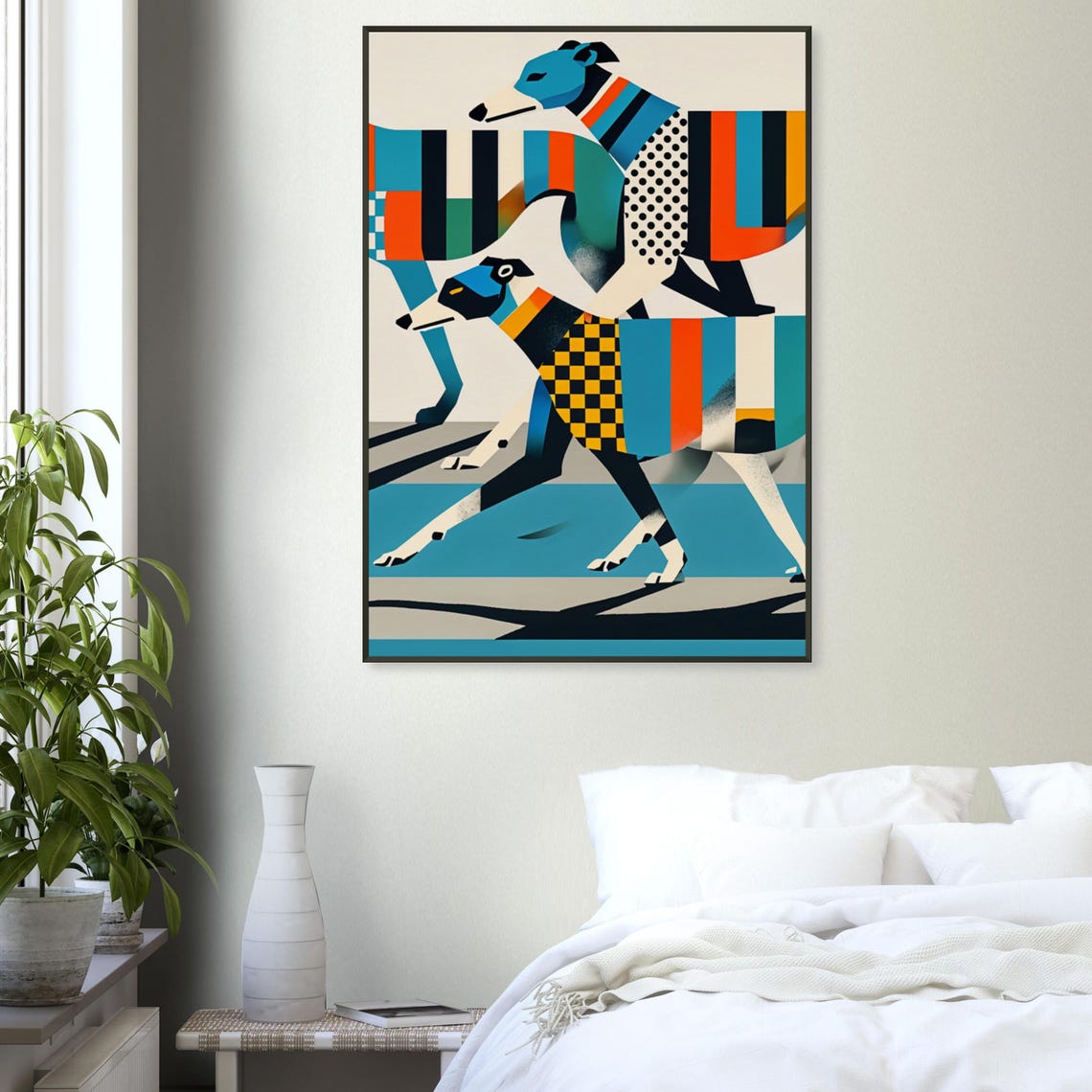 Running Greyhounds Bold Patchwork Geometric Dog Race Sweaters Poster - Image 3