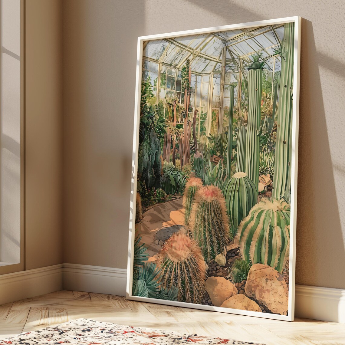 Lush Golden Barrel Cacti Glasshouse Botanical Garden Art Poster - Image 3