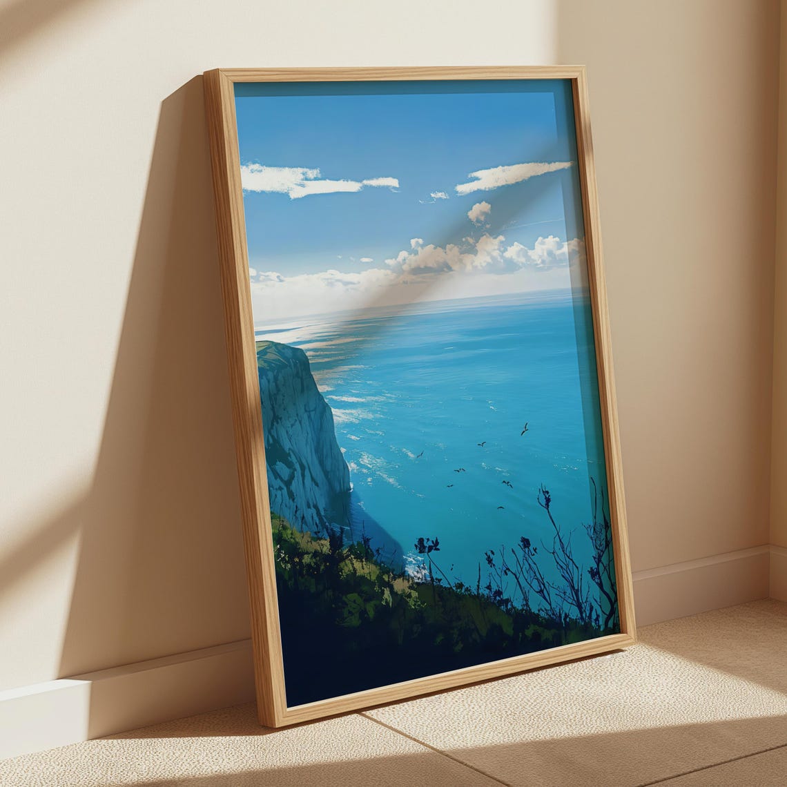 White Cliffs of Dover Blue Sea Seabirds Coastal Landscape Poster - Image 4