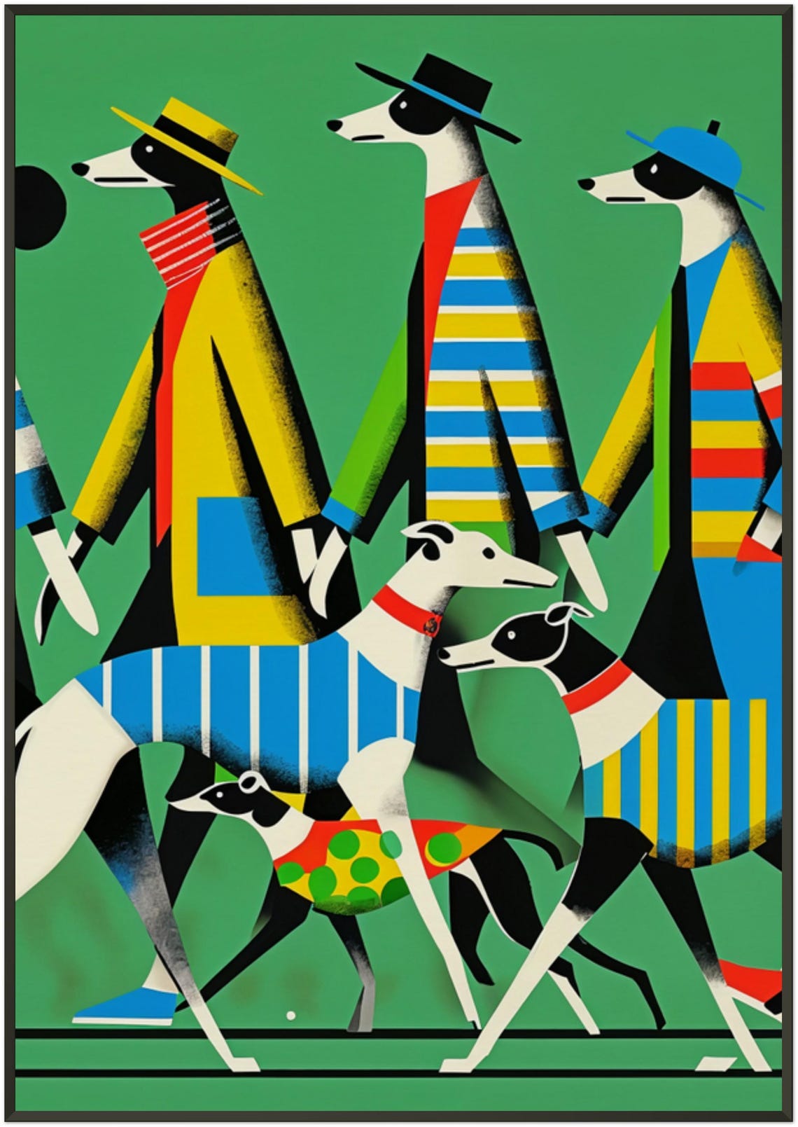 Stylish Women Walking Patterned Cats Mid Century Modern Art Poster - Image 5