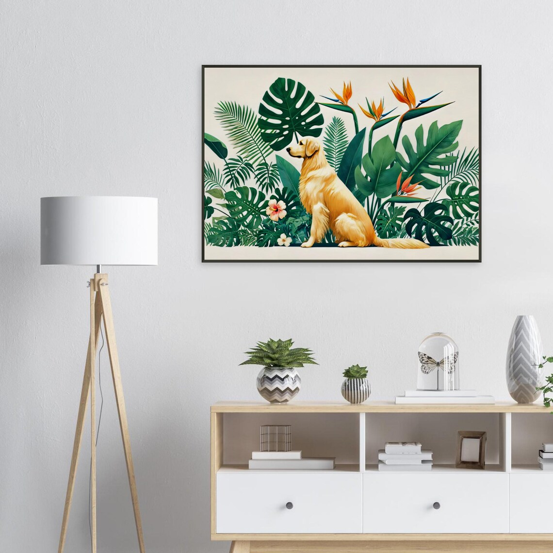 Golden Retriever Tropical Botanical Garden Sitting Dog Poster - Image 2