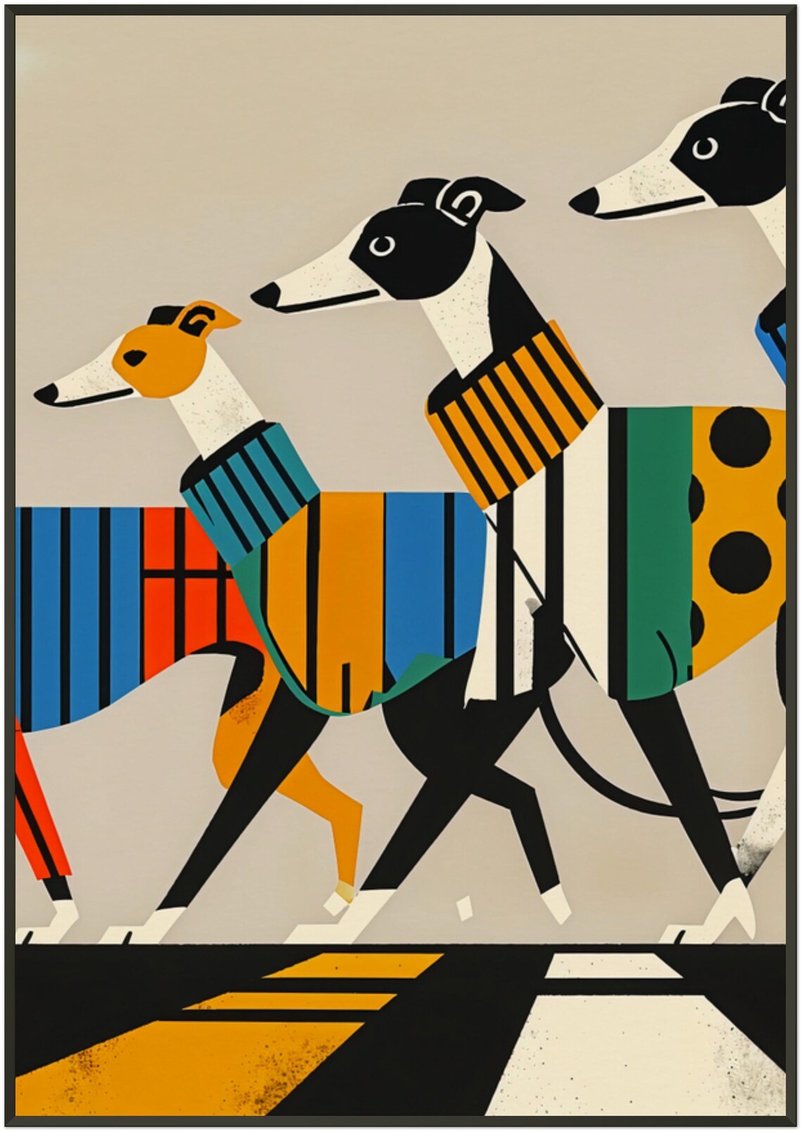 Greyhounds Crossing Bold Striped Road Geometric Dog Art Poster - Image 5