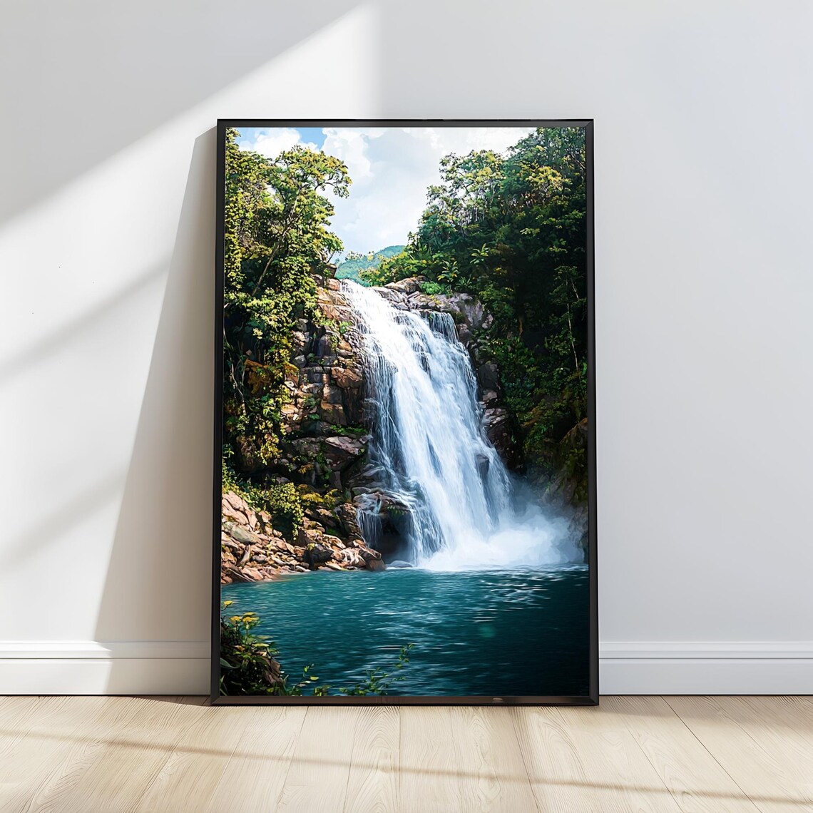 Waterfall Illustration Tropical Landscape Art Print - Image 3