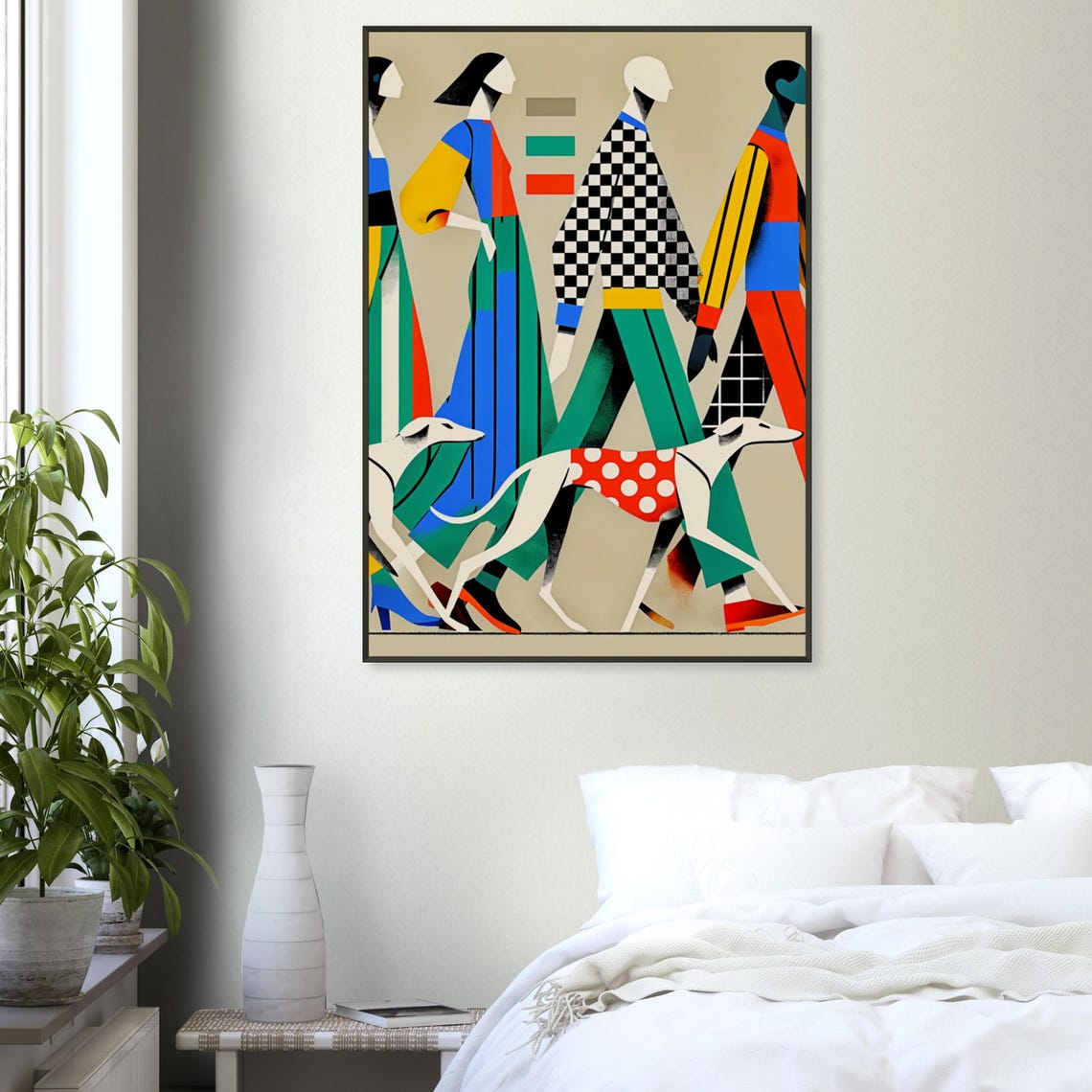 Dog Headed People Walking Greyhounds Surreal Whimsical Art Poster - Image 3
