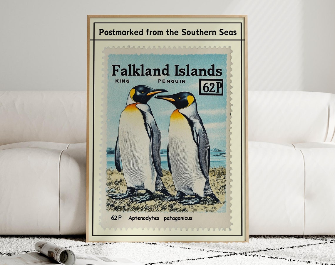 Falkland Islands King Penguin Vintage Postage Stamp Art Poster