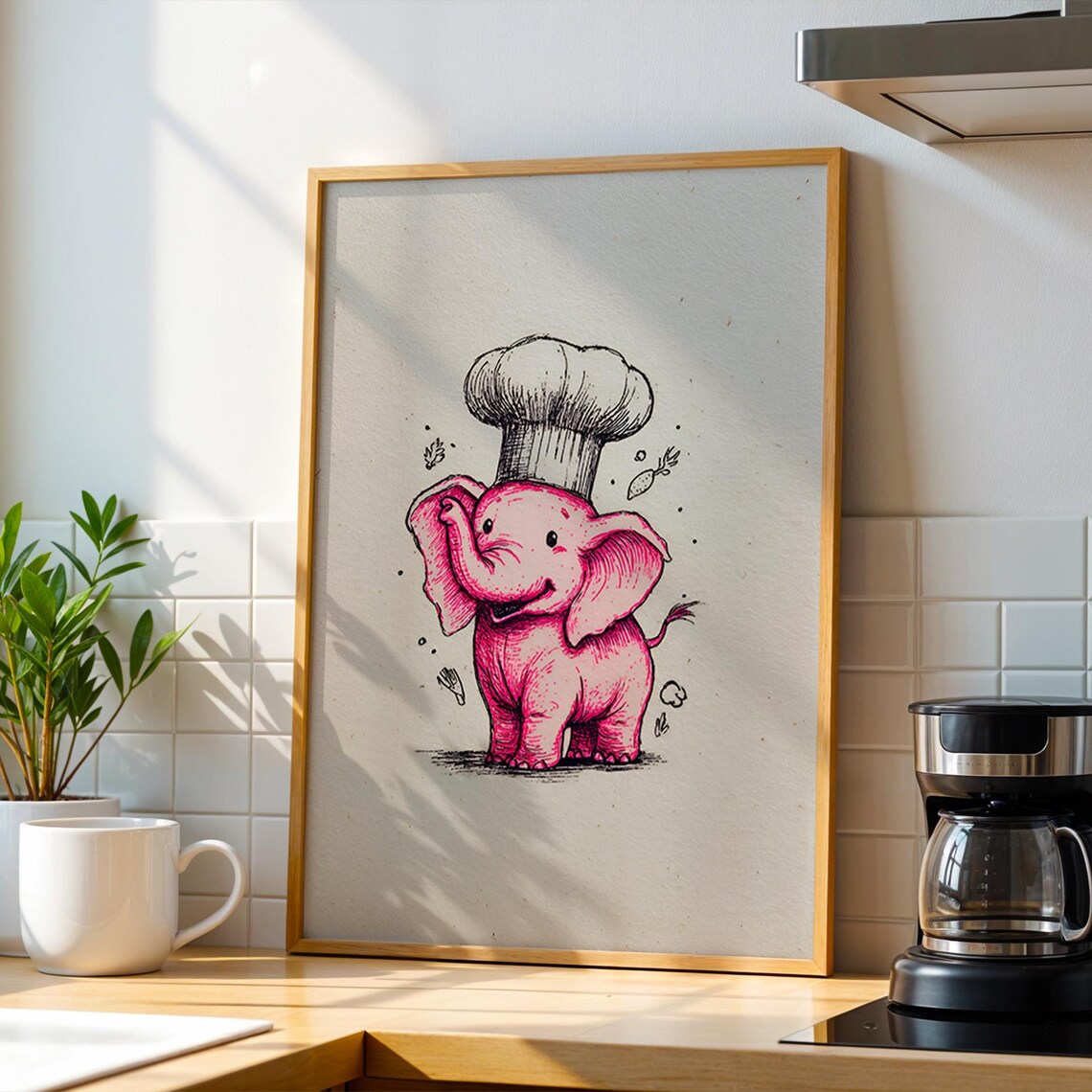 Elephant Chef Kitchen Wall Art Gift Prints Funny