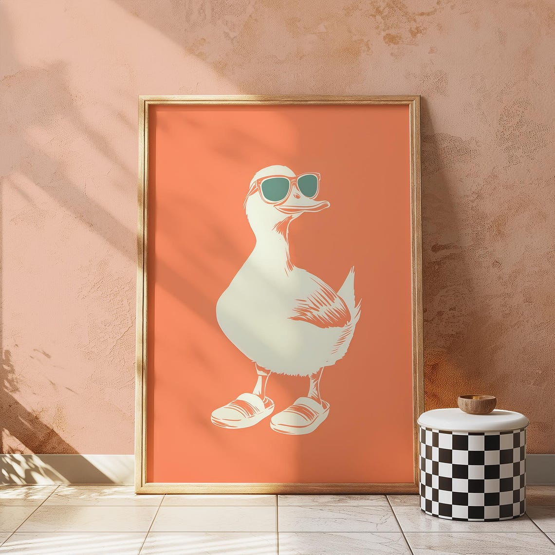 Cool Duck with Sunglasses and Sneakers Retro Orange Wall Poster