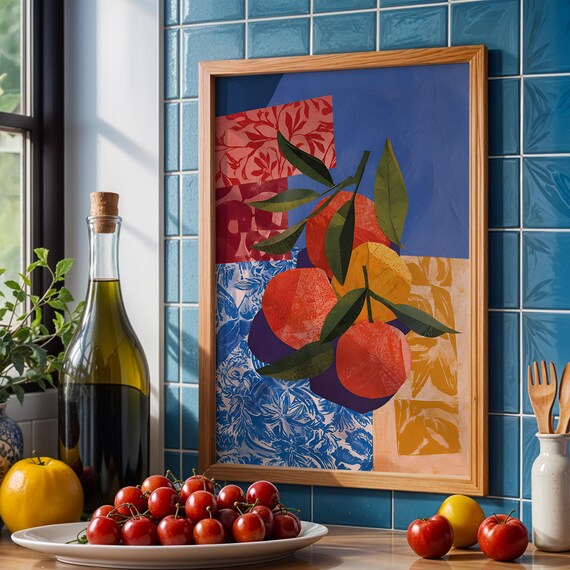 Matisse Style Abstract Oranges with Leaves Still Life Art Poster
