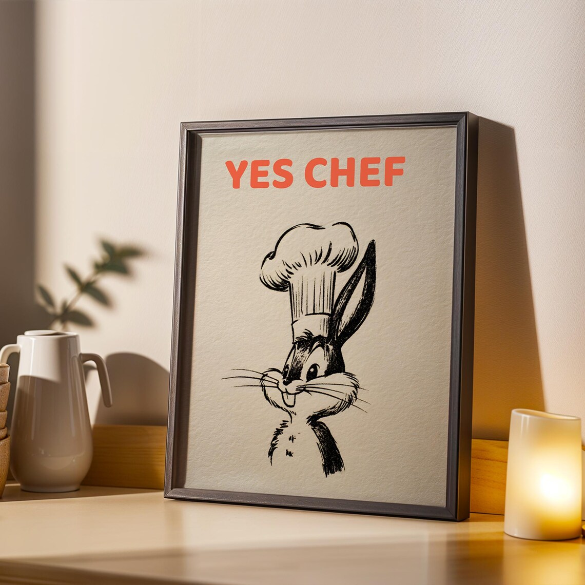 Yes Chef Kitchen Wall Art Funny Rabbit Poster For Coffee Bar Or Decor