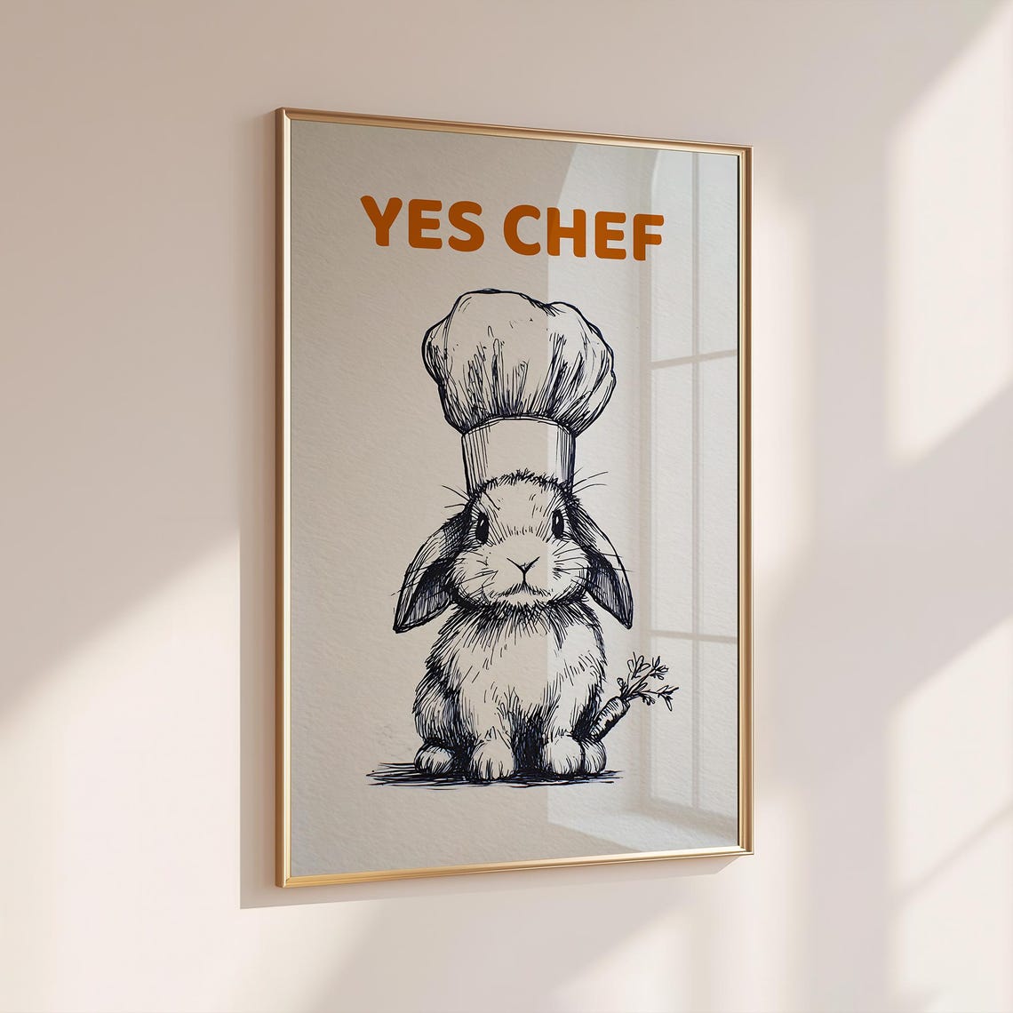 Yes Chef Bunny in Chef Hat Orange Text Funny Kitchen Wall Poster