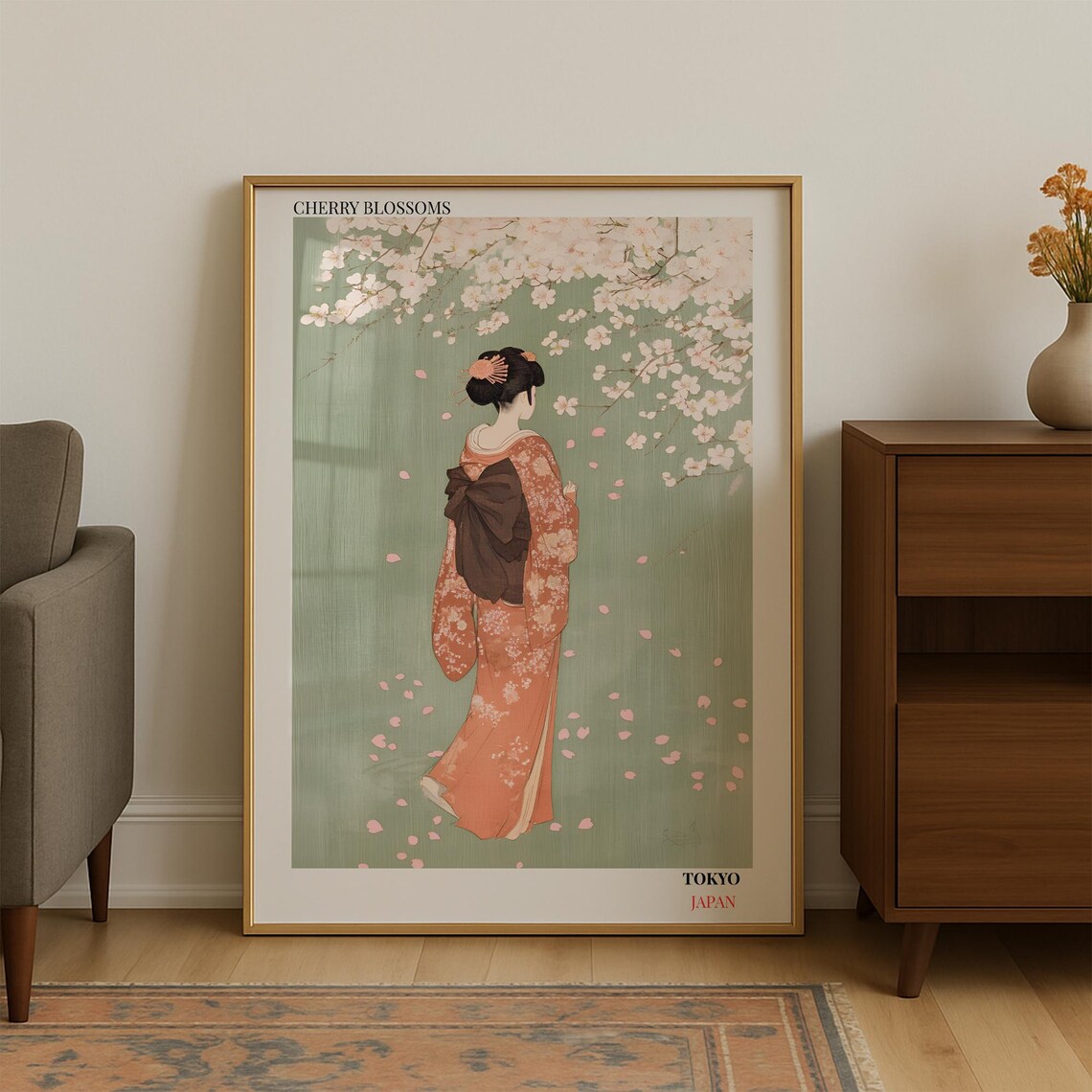 Cherry Blossom Art Print, Japandi Wabi Sabi