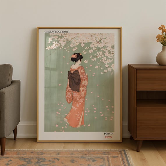 Cherry Blossom Art Print, Japandi Wabi Sabi
