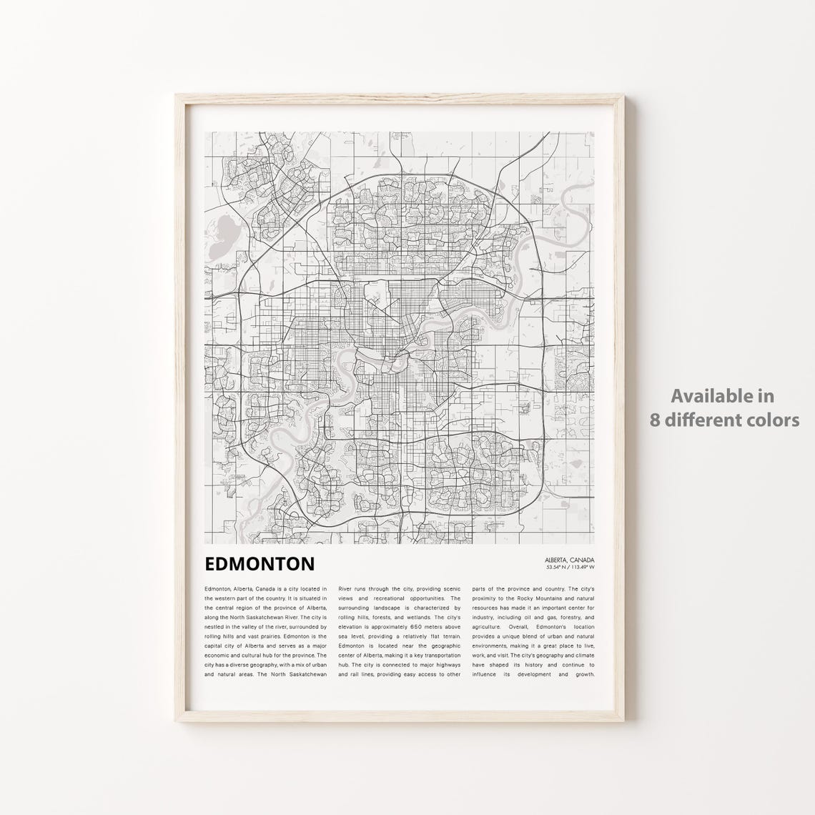 Edmonton Alberta Canada City Street Map Minimalist Wall Decor Art Poster