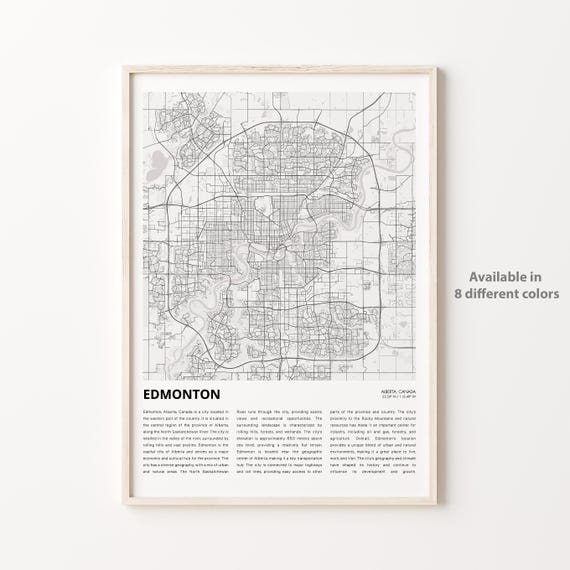 Edmonton Map Print Travel Wall Decor Art Alberta Housewarming Gift